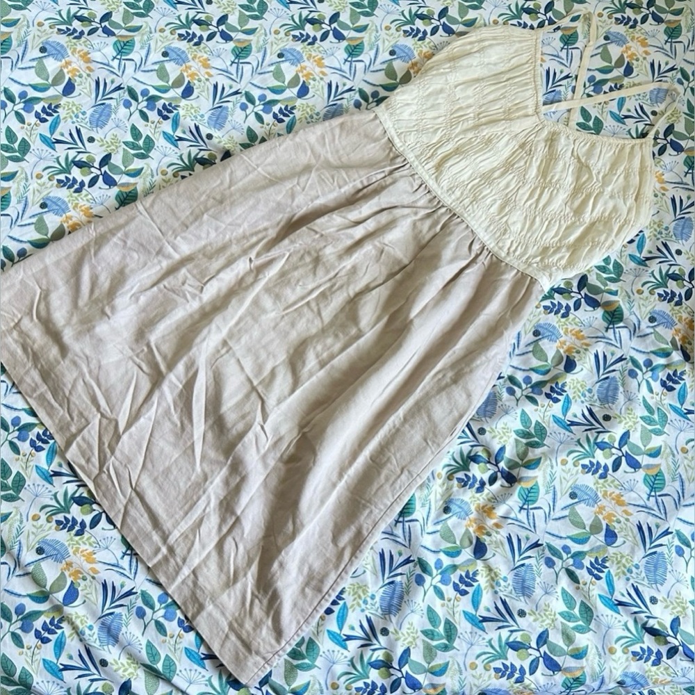 Ruched Neutral Silk Linen Slip Dress - Banana Republic